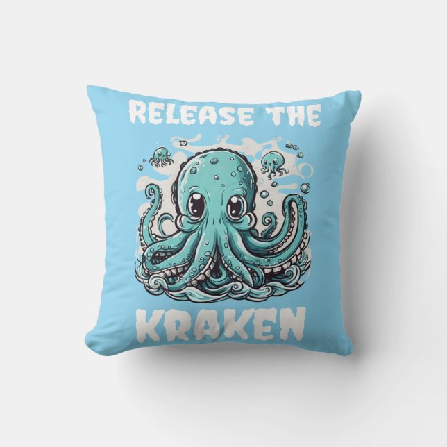 Release the KRAKEN! Cute Octopus Throw Pillow (Front)