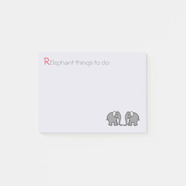 "RElephant to Do" Grey Cute Elephant Pair Post-it Notes (Front)