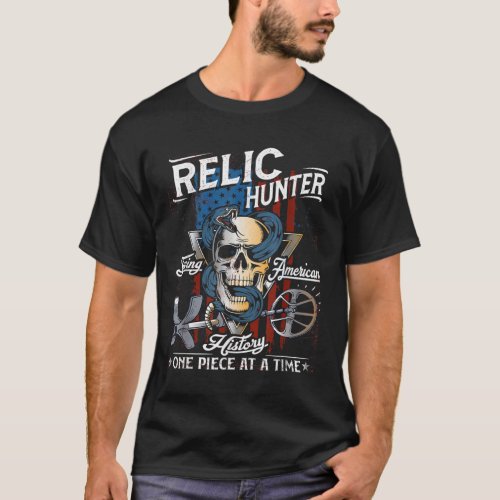 Relic Hunter American Flag Skull Metal Detecting T T_Shirt