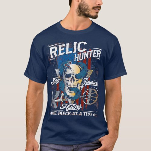Relic Hunter American Flag Skull Metal T_Shirt