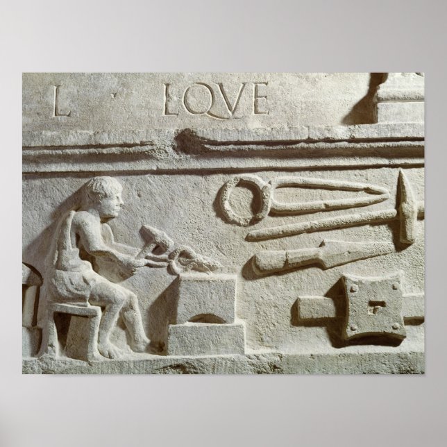 Relief depicting a blacksmith's shop and tools poster (Front)