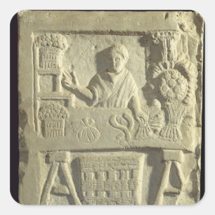 Relief depicting a flower and vegetable seller square sticker