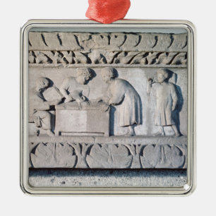 Relief depicting a tax collecting scene metal ornament