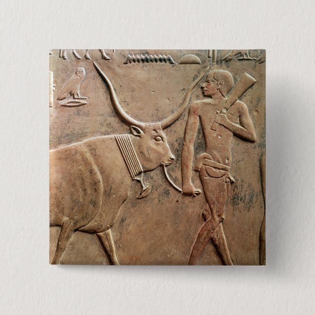 Relief depicting peasant leading cow to button (Front)