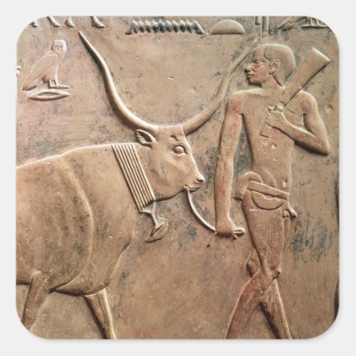 Relief depicting peasant leading cow to square sticker