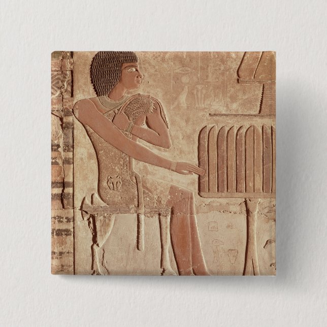 Relief depicting the deceased seated pinback button (Front)