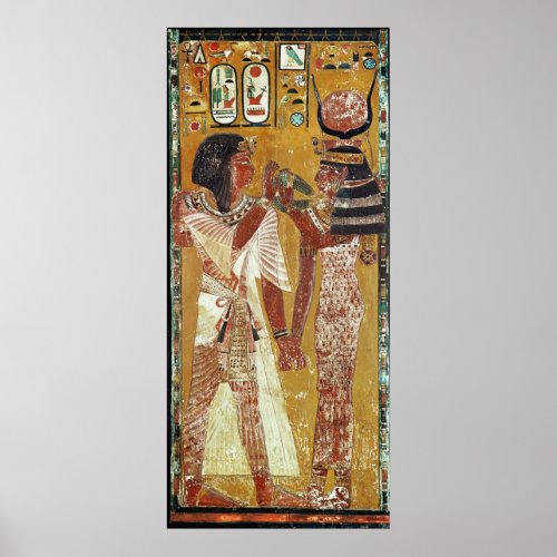 Relief depicting the Goddess Hathor placing Poster