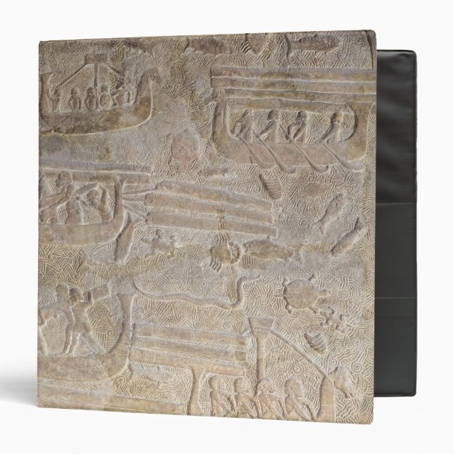Relief depicting the unloading of wood 3 ring binder (Front/Inside)