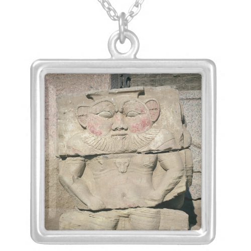 Relief of the Egyptian household god Bes Silver Plated Necklace