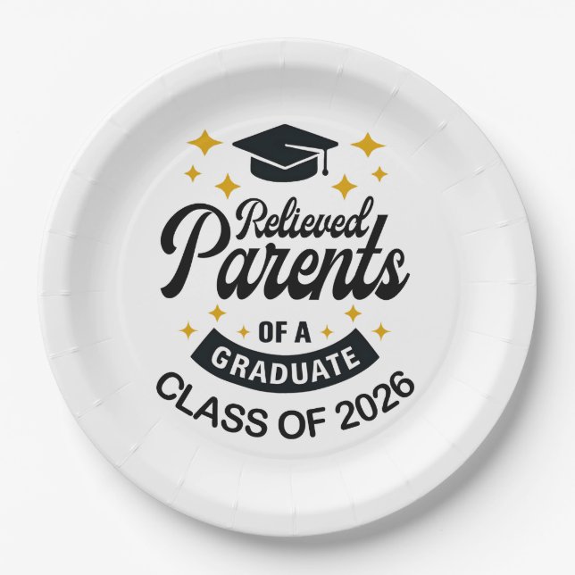 Relieved parents of grad funnny graduation 2026 paper plates (Front)