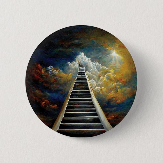 Religion and Afterlife Painting Stairway To Heaven Button (Front)