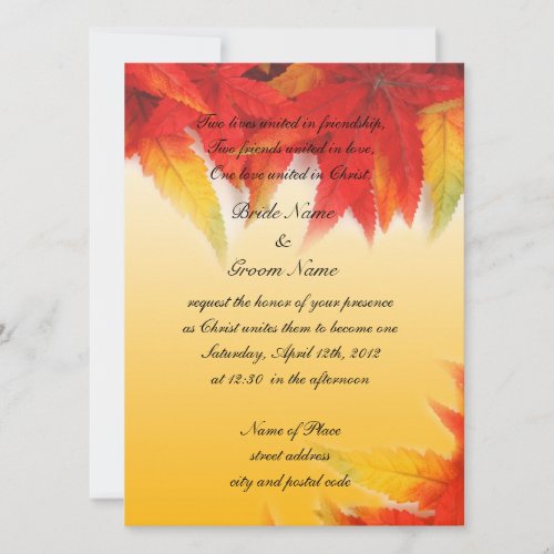 Religion's wedding invitation,fall red leaves