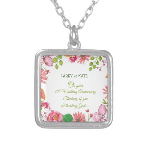 Religious 10th Wedding Anniversary Flowers Silver Plated Necklace