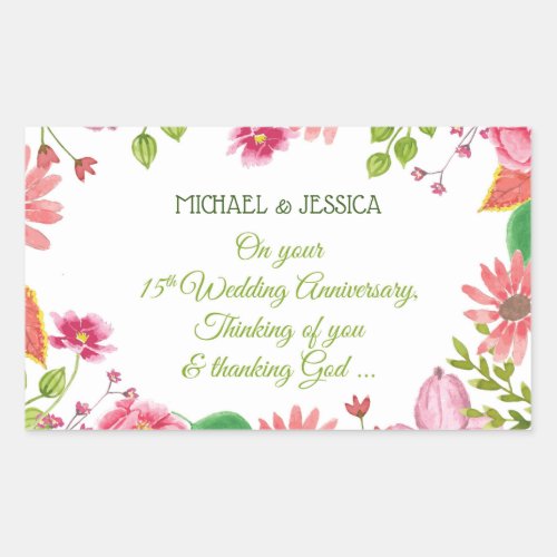 Religious 15th Wedding Anniversary Flowers Rectangular Sticker