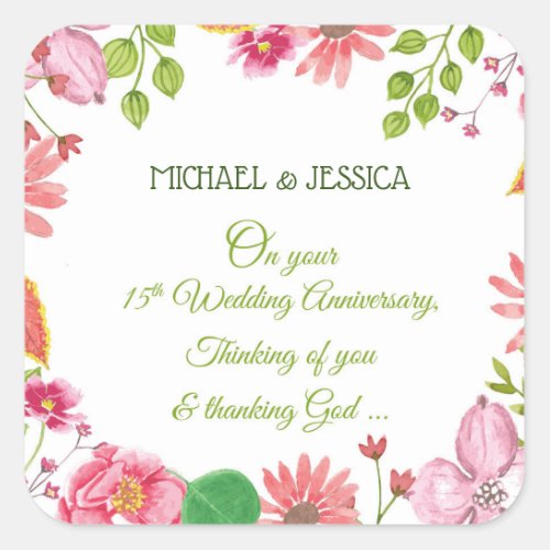 Religious 15th Wedding Anniversary Flowers Square Sticker