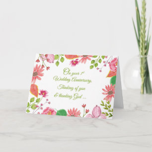 Religious 1st Wedding Anniversary Flowers Card