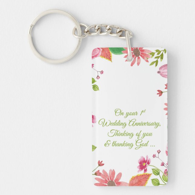 Religious 1st Wedding Anniversary Flowers Keychain (Front)