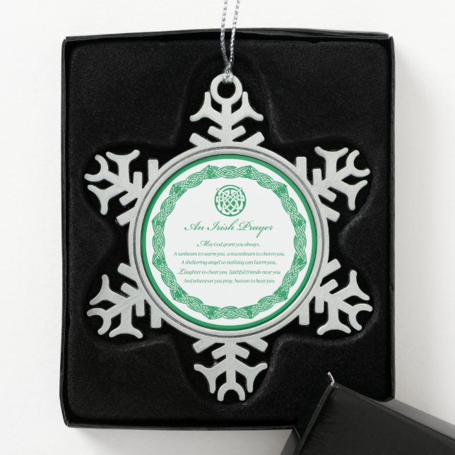 Religious 1st Wedding Anniversary Flowers Snowflake Pewter Christmas Ornament (Box)
