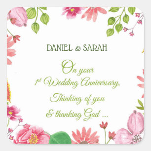 Religious 1st Wedding Anniversary Flowers Square Sticker