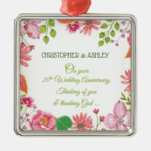 Religious 20th Wedding Anniversary Flowers Metal Ornament
