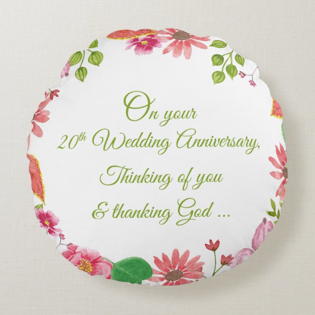 Religious 20th Wedding Anniversary Flowers Round Pillow (Front)