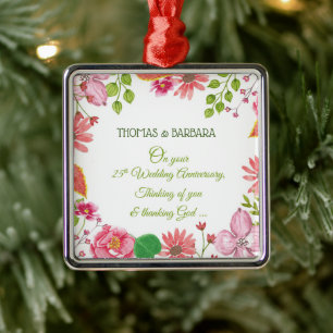 Religious 25th Wedding Anniversary Flowers Metal Ornament