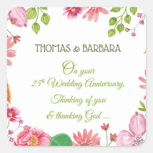 Religious 25th Wedding Anniversary Flowers Square Sticker
