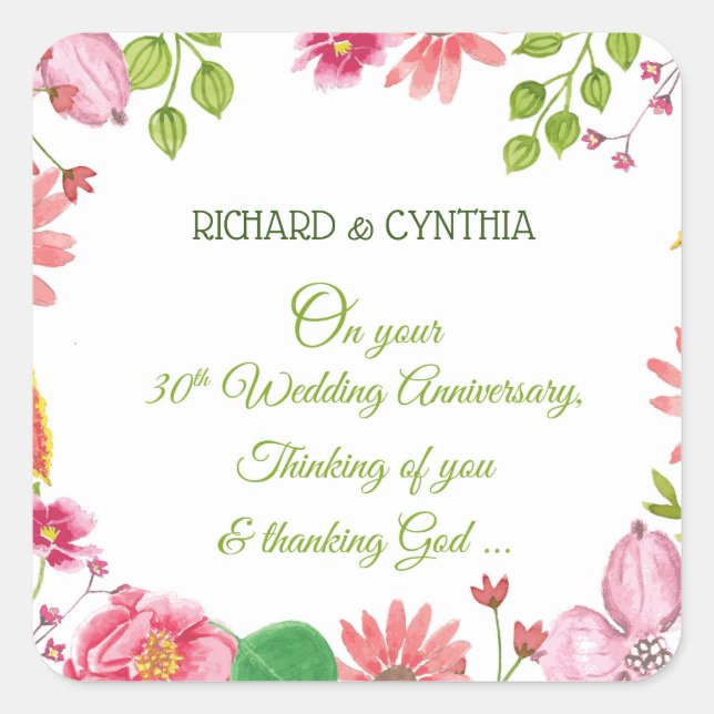 Religious 30th Wedding Anniversary Flowers Square Sticker (Front)