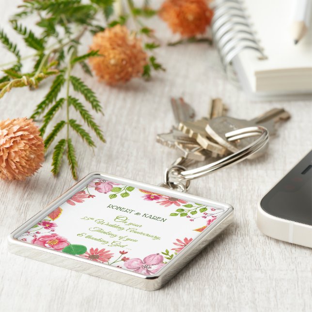 Religious 35th Wedding Anniversary Flowers Keychain (Side)