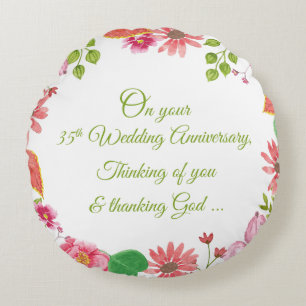 Religious 35th Wedding Anniversary Flowers Round Pillow