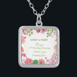 Religious 35th Wedding Anniversary Flowers Silver Plated Necklace<br><div class="desc">Watercolor look flowers and script are on the front of this wedding anniversary gift,  souvenir,  giveaway or party essential. Send this to a couple who are celebrating their 35th year wedding anniversary to make this day more special for them.</div>