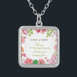 Religious 35th Wedding Anniversary Flowers Silver Plated Necklace<br><div class="desc">Watercolor look flowers and script are on the front of this wedding anniversary gift,  souvenir,  giveaway or party essential. Send this to a couple who are celebrating their 35th year wedding anniversary to make this day more special for them.</div>
