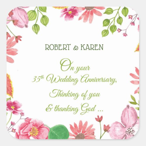 Religious 35th Wedding Anniversary Flowers Square Sticker