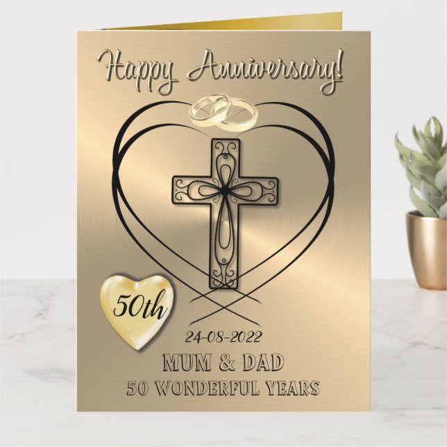 Religious 50th Anniversary Card For Mum And Dad (Small Plant)