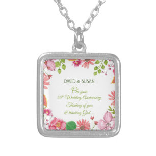 Religious 50th Wedding Anniversary Flowers Silver Plated Necklace