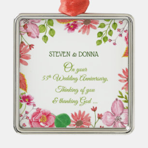 Religious 55th Wedding Anniversary Flowers Metal Ornament