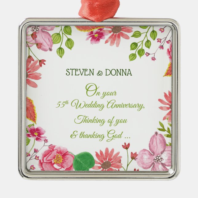 Religious 55th Wedding Anniversary Flowers Metal Ornament (Front)