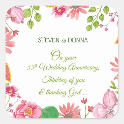 Religious 55th Wedding Anniversary Flowers Square Sticker