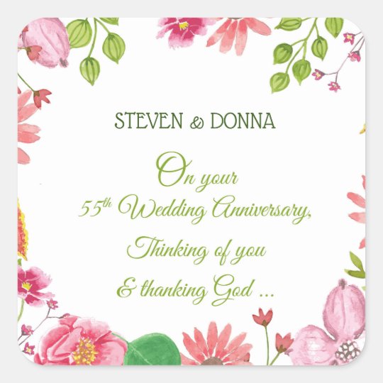 Religious 55th Wedding Anniversary Flowers Square Sticker