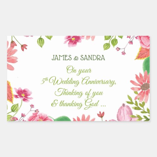 Religious 5th Wedding Anniversary Flowers Rectangular Sticker