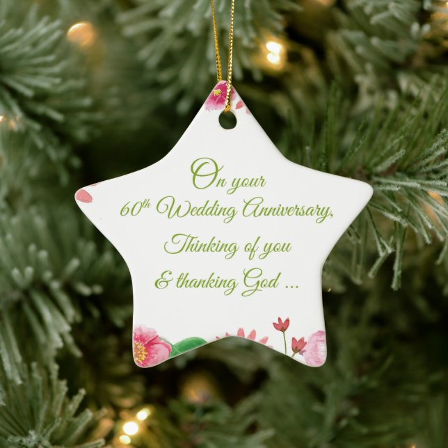 Religious 60th Wedding Anniversary Flowers Ceramic Ornament (Tree)