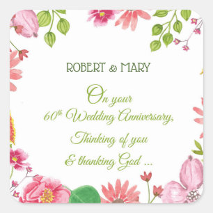 Religious 60th Wedding Anniversary Flowers Square Sticker