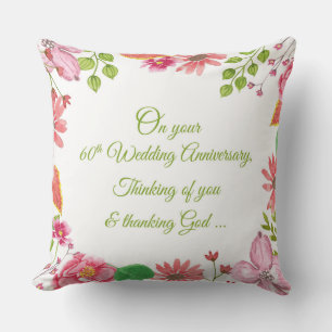 Religious 60th Wedding Anniversary Flowers Throw Pillow