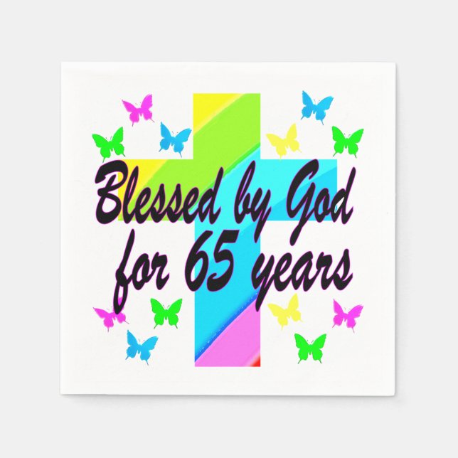RELIGIOUS 65TH BLESSED BY GOD DESIGN PAPER NAPKINS (Front)