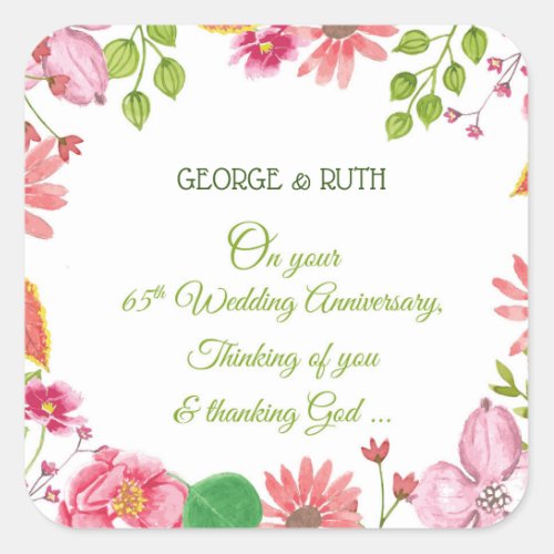 Religious 65th Wedding Anniversary Flowers Square Sticker