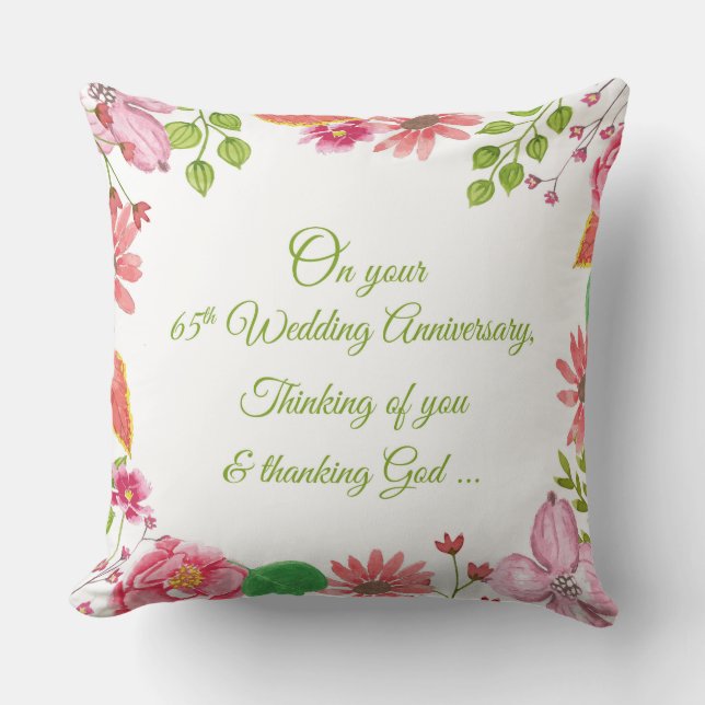 Religious 65th Wedding Anniversary Flowers Throw Pillow (Front)