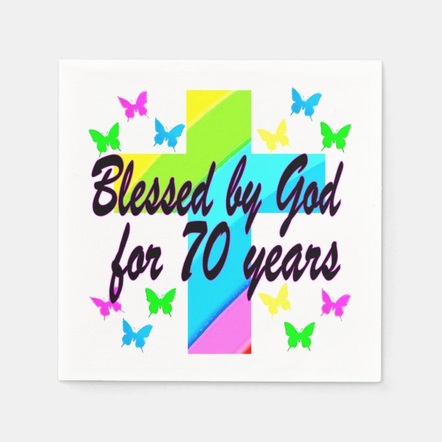RELIGIOUS 70TH BIRTHDAY CROSS DESIGN PAPER NAPKINS (Front)