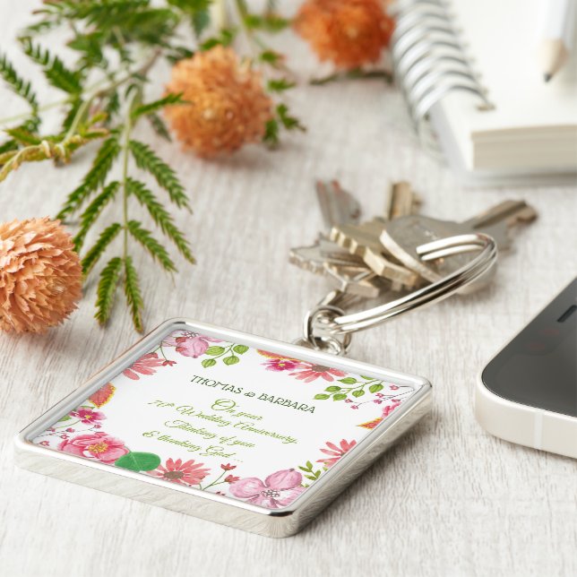 Religious 70th Wedding Anniversary Flowers Keychain (Side)