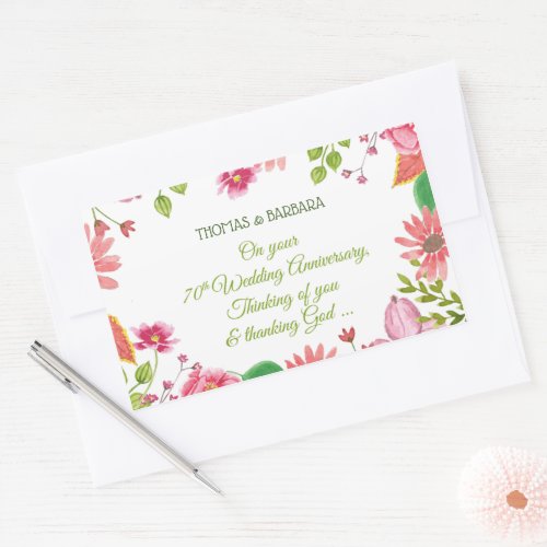 Religious 70th Wedding Anniversary Flowers Rectangular Sticker