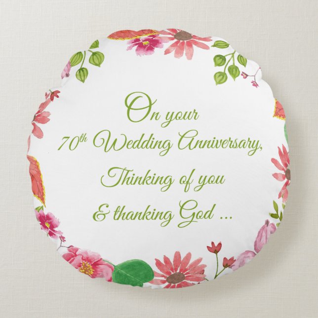 Religious 70th Wedding Anniversary Flowers Round Pillow (Front)